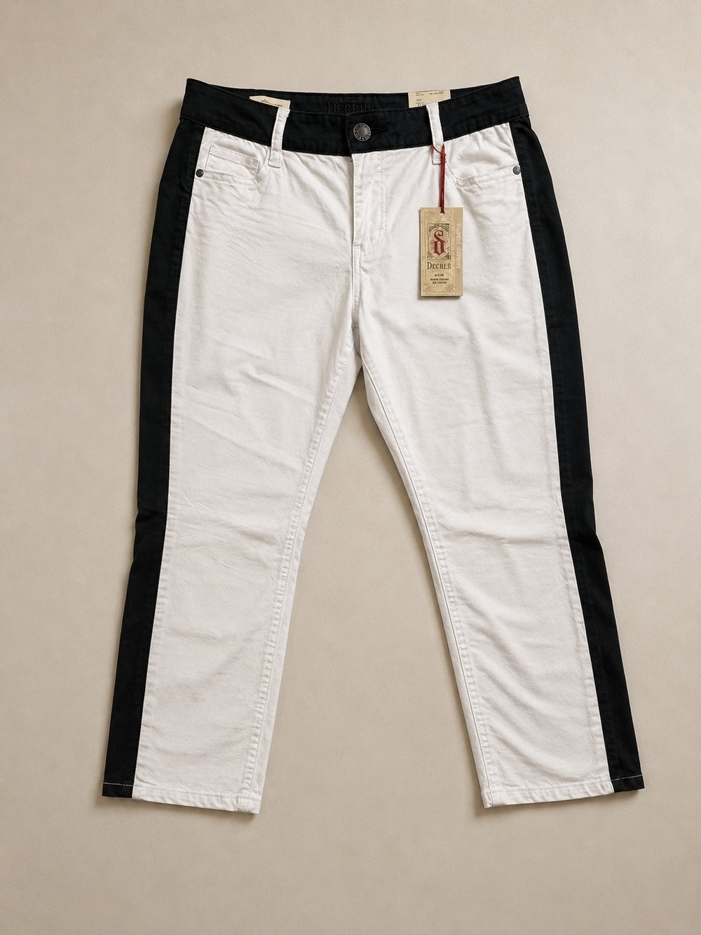 Decree Super Skinny White Black Tuxedo Stripe Jeans Size 13 NWT